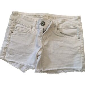 American Eagle white, super low, stretch jean shorts size 00